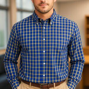 J.Crew Men’s Shirt XL Long Sleeve Blue Yellow Check Button Down Woven 34637